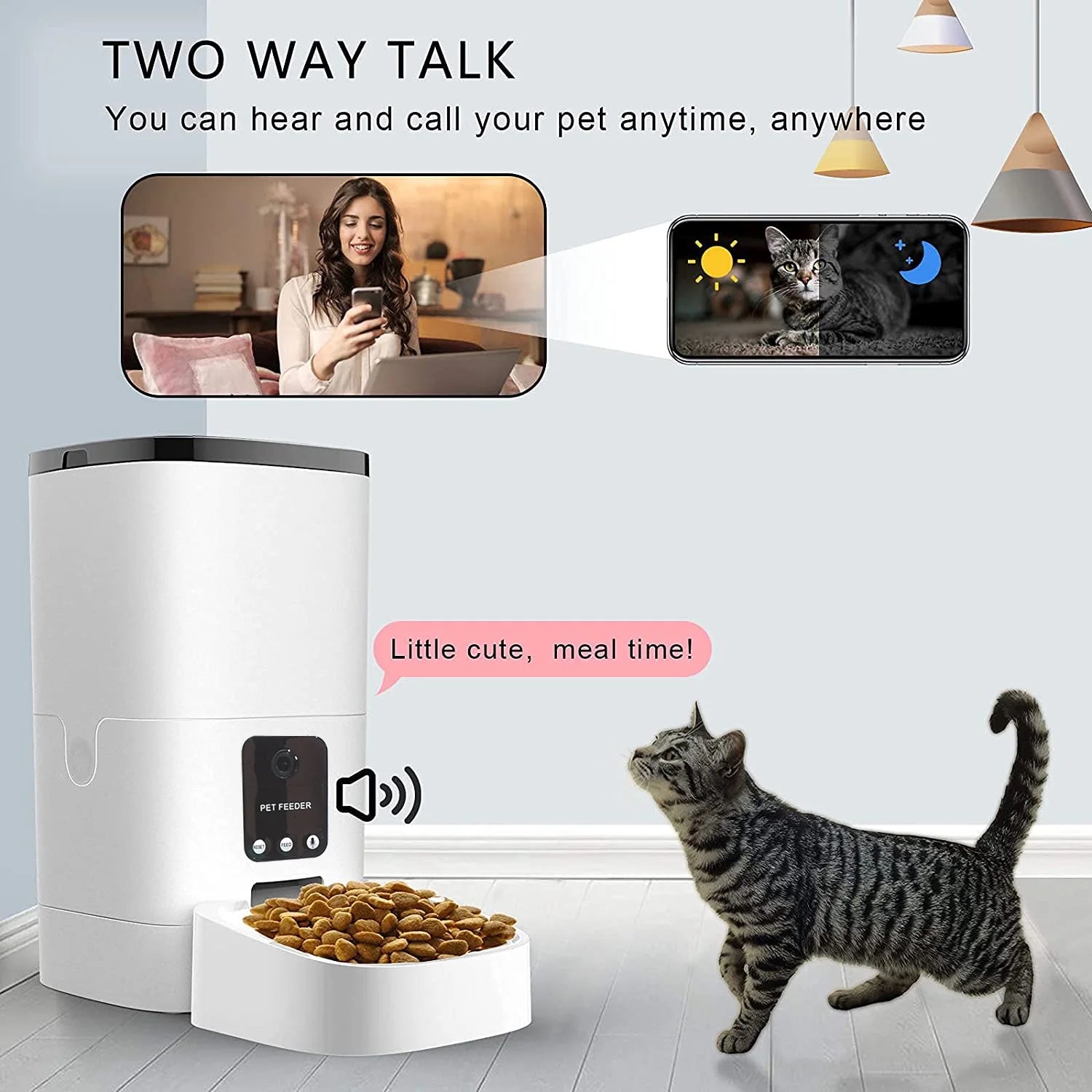 6L Automatic Pet Feeder, With 1080P Camera, App Control,Voice Recorder,Schedule Time Feeding 