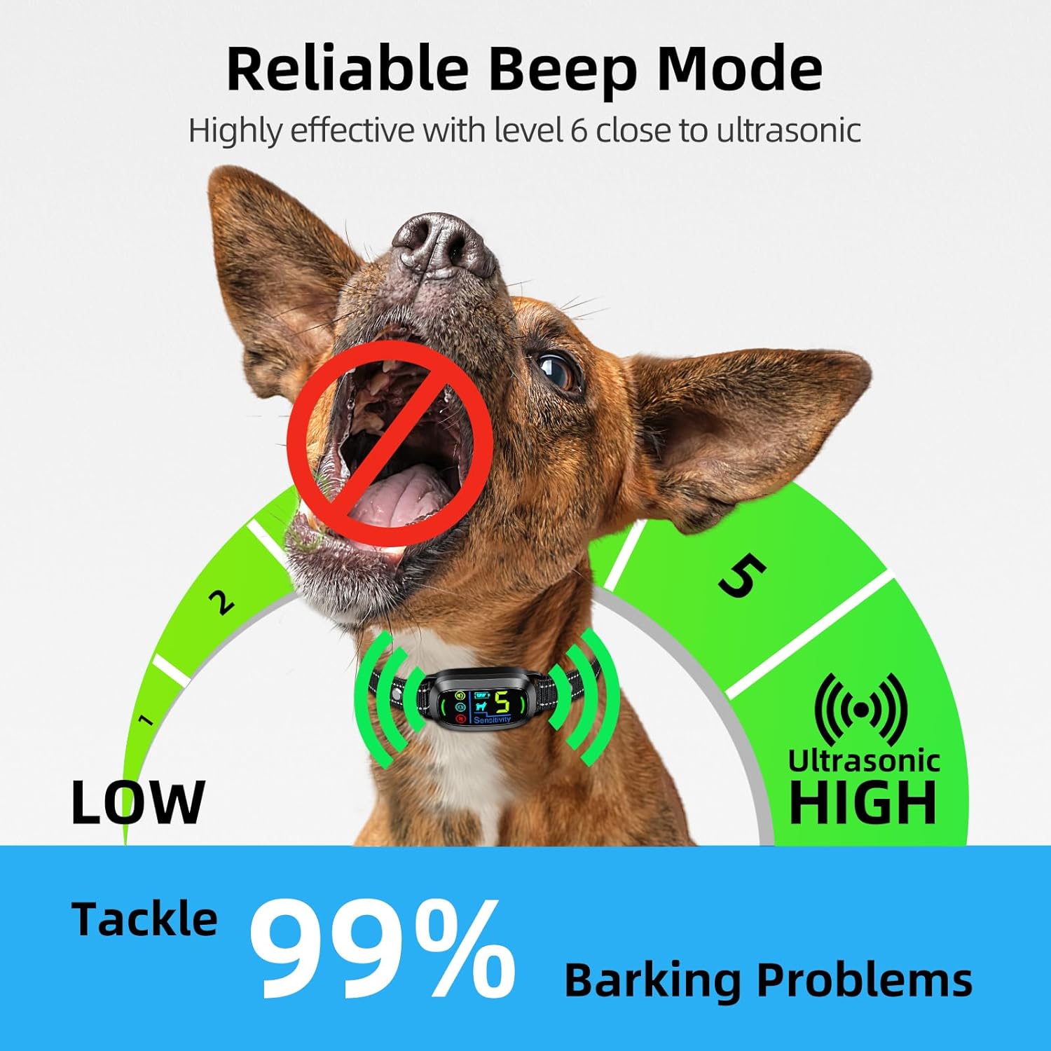 Dog Bark Collar,  Rechargeable Smart Collar, anti Barking Training Collar with 5 Adjustable Sensitivity Beep Vibration Shock