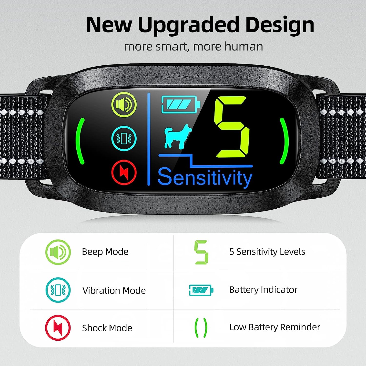 Dog Bark Collar,  Rechargeable Smart Collar, anti Barking Training Collar with 5 Adjustable Sensitivity Beep Vibration Shock