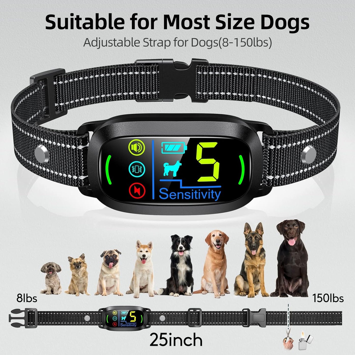 Dog Bark Collar,  Rechargeable Smart Collar, anti Barking Training Collar with 5 Adjustable Sensitivity Beep Vibration Shock