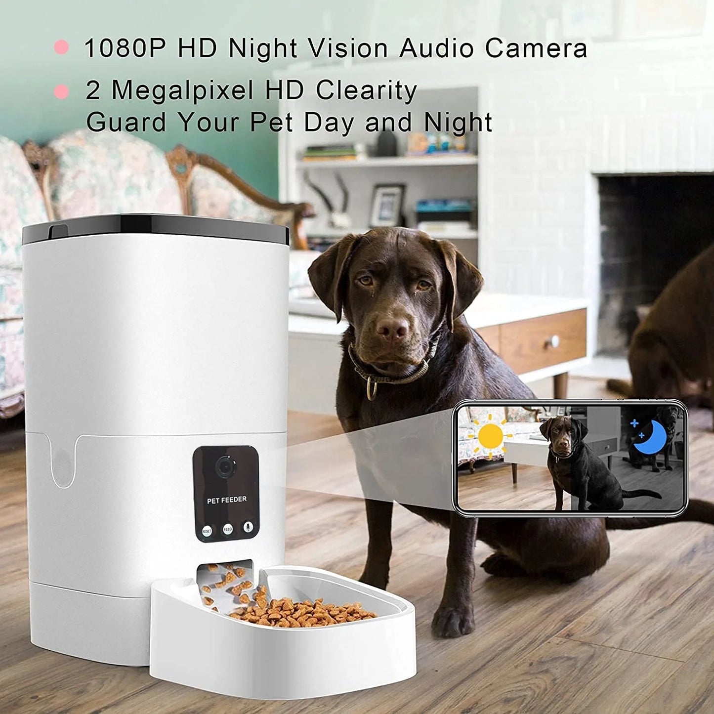 6L Automatic Pet Feeder, With 1080P Camera, App Control,Voice Recorder,Schedule Time Feeding 