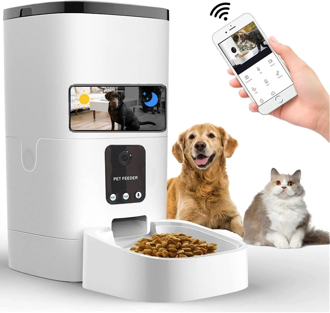 6L Automatic Pet Feeder, With 1080P Camera, App Control,Voice Recorder,Schedule Time Feeding 